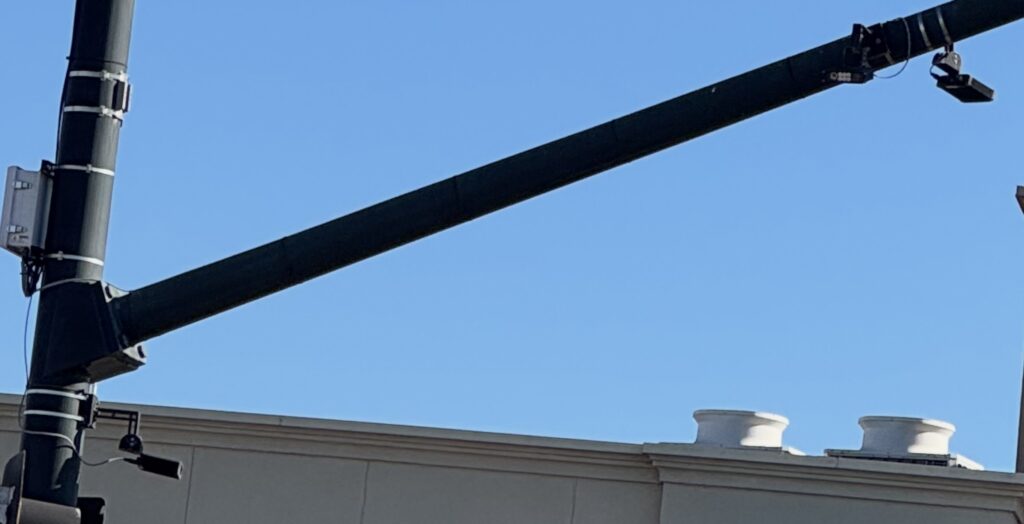 Photograp of three Motorola license plate readers at the intersection of Market Avenue and 23rd Street in San Pablo, California.